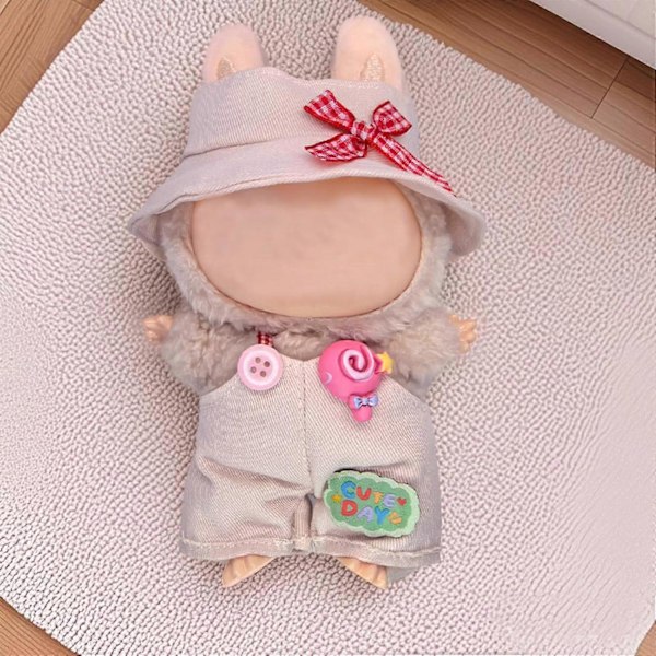 Kläder för Labubu-docka, sött hatt- och outfitset för 17 cm Labubu-dockor, bedårande utklädnadstillbehör för Labubu-docka (rosa gris)