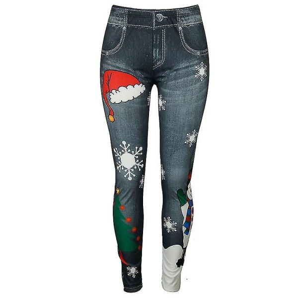 Glædelig Jul Snemand Søde Kvinder Jeggings Højtaljet Ankellængde Dejlige Leggings Damer Skinny Workout Bukser Xmas LGS96-2 L