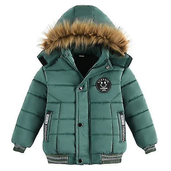 Hettejakke for barn Vinter Bomullsjakker Fuskepelskrage Overfrakker Light Green 90cm