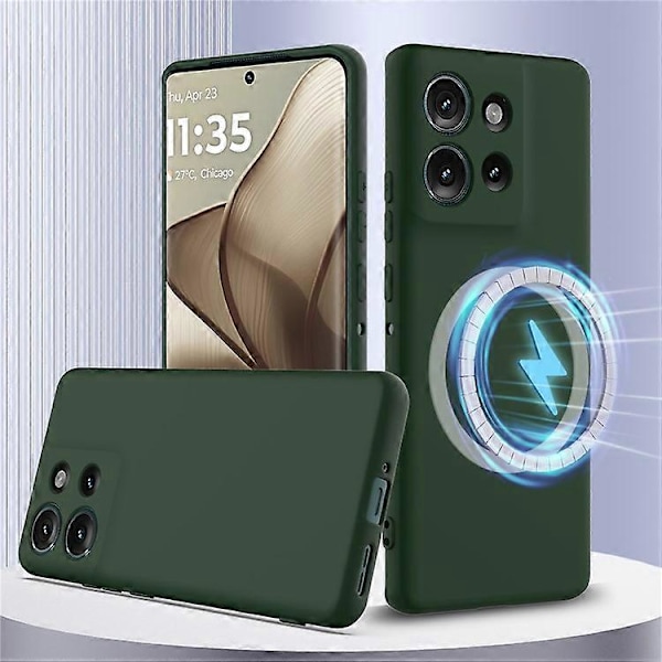 Kompatibelt Skal för Motorola Edge 50 5G Kompatibelt med MagSafe Flytande Silikon Mobilskal med Snodd DarkGreen