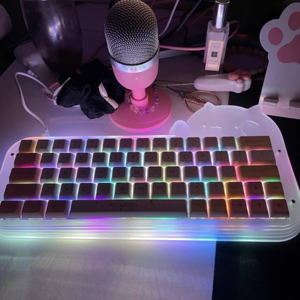 Sött Katt Trådbundet Mekaniskt Tangentbord DIY Kit 64 Tangenter Hot-Swappable RGB Belysningseffekt Macaron