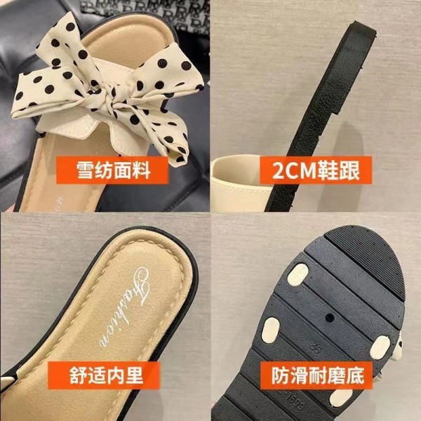 Sommer Nye Slippers Kvinder Ydertøj Flade Strand Sløjfe Flip-flops Black 40-41