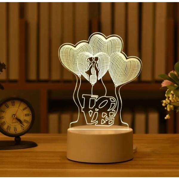 Romantisk Kjærlighet 3D Akryl LED Lampe for Hjem Barnas Nattlys Bordlampe Julebord Dekor Valentinsdag Nattbordslampe LOVE