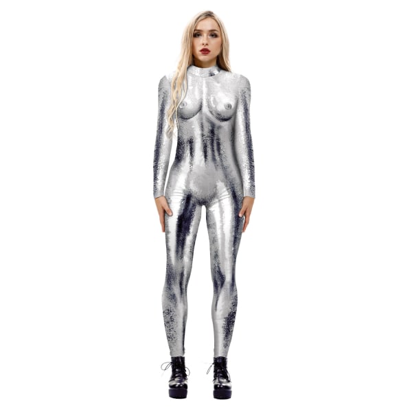 Halloween rustning digital print skuespiller kostume cos tætsiddende elastisk jumpsuit slim fit BAX 191 L