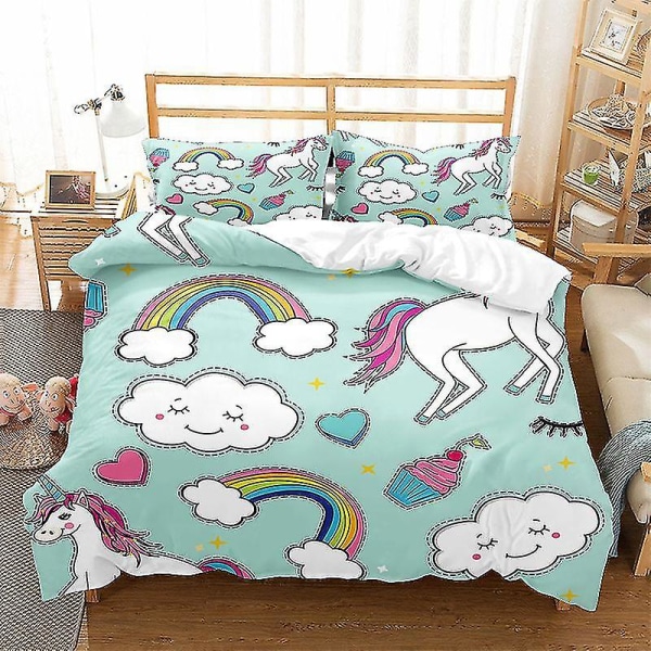 Cartoon Unicorn Series Tredelt dynetrekk børstet todelt sett X style 2 150*200two-piecesuit