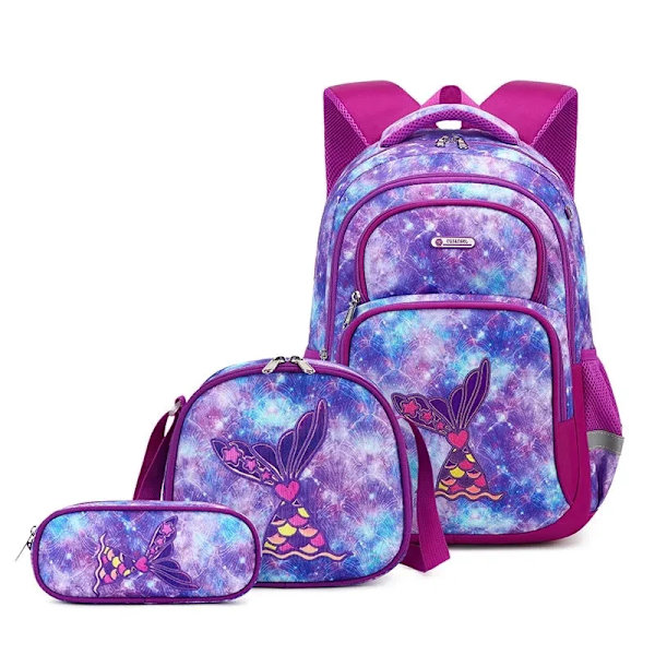 Dinosaurie Ryggsäcksset för Pojkar med Lunchlåda Pennfodral Flickor Skolväska Barn Lågstadie Förskola Tecknad Skolväska purple 3pcs