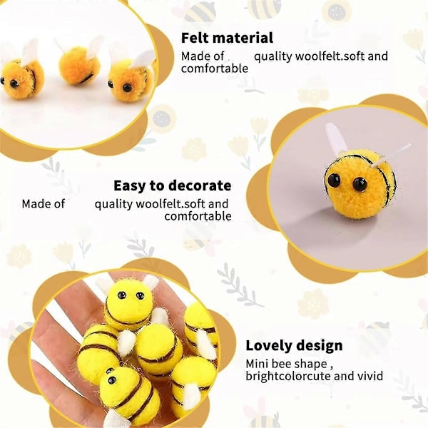 50 stk. Bie Pompom Hårball Polyester Barnehodeplagg Bryllupsfigurer DIY Håndlaget Materiale Hatt Klesdekor