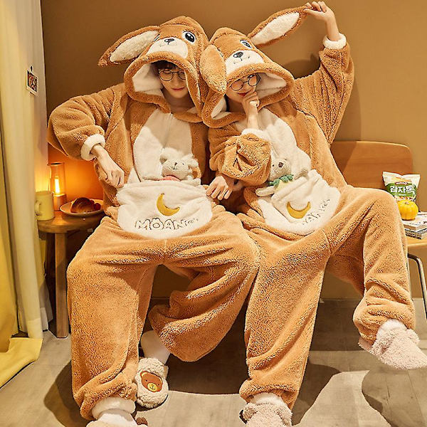 Par One-Piece Pyjamas Dam Vinter Förtjockad Plus Sammet Korall Fleece Tiger Pyjamas M