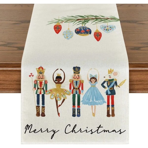 Julbordslöpare Linne Röd Svart Buffelrutig Tomte Renar Snögubbar Vinterbordsduk För Kök Matsalsbordsdekor 5 33X229CM