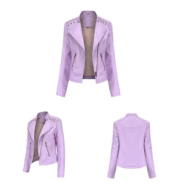 Læderjakke til kvinder, afslappet med lynlås. Fås i 12 farver purple C XL