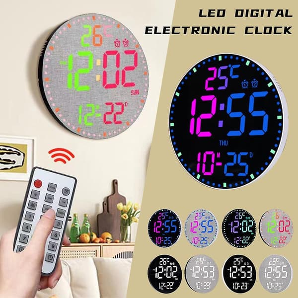 Digital Wall Clocks, Digital Clock Adjustable Brightness Large LED Display Alarm Vitt skal svart