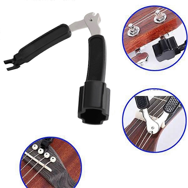 Gitarstrengstrekker, sekskantet metallnøkkel Multifunksjonell gitarstrengvikler Gitarjustering