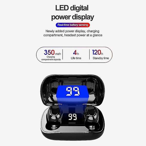 L21pro Bluetooth-kompatible 5.0 Stereo Trådløse Øretelefoner Med Digital Display Opladningsboks Q