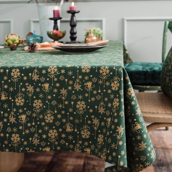 Lin Bomull Julebord Duk Japansk Grønn Bronse Vindklokker Rektangulær Spisebord Dekke for Hjem Dekorativ Green 140x220cm