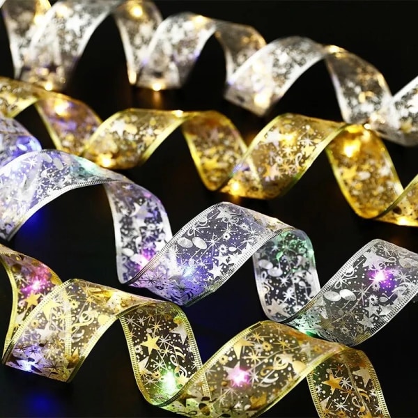 Julebånd Fe Lys Juledekoration DIY Sløjfer Lyskæde Træpynt Til Hjemmet 2023 Julepynt Nytår Navidad Gold-Multicolor 5M
