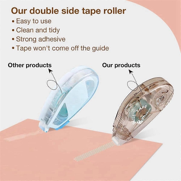 Dubbelhäftande Tejp Roller - 8-pack Självhäftande Scrapbook Lim Tejp Runner Roller (8mm X 64m)
