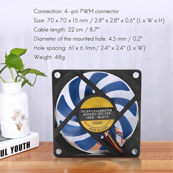 12V DC 32 70mm 4-Pin Computer Kabinet CFM PWM CPU PC Blæser Blå & Sort