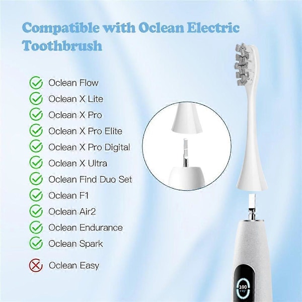10-pack Tandborsthuvuden Kompatibla med Oclean Elektrisk Tandborste, Ersättningsborstar Lämpliga för Oclean One, Flow, X Pro, X Pro Elite, X Pro Digi