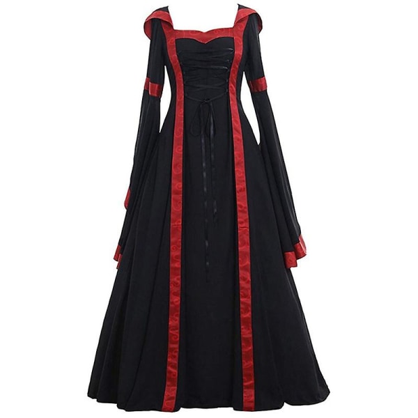 Halloween Kvinnor Europeisk Medeltida Court Fancy Vampyr Cosplay Kostym Karneval Vintage Axelbandslös Långärmad Queen Elegant Klänning 12A Black 3XL