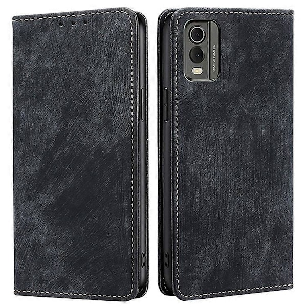 Reptåligt Telefonskal Kompatibelt För Nokia C32 RFID Texturerad Plånbok Magnetiskt Läder Flip Ställ Fodral Black