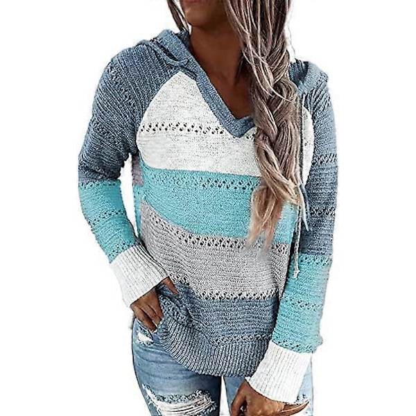 Stribede Hættetrøjer til Kvinder, Moderne V-hals Strikket Sweater Pullovers