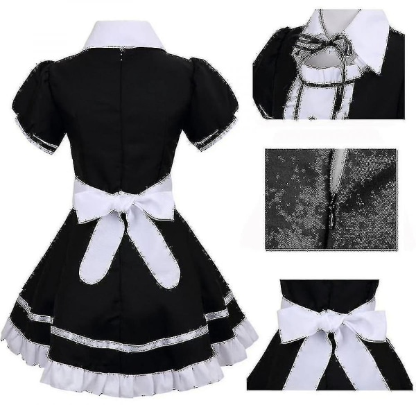 Lolita French Maid Dress Pige Anime Cosplay kostume Servitrice Maid Party Scene kostume sæt Black M