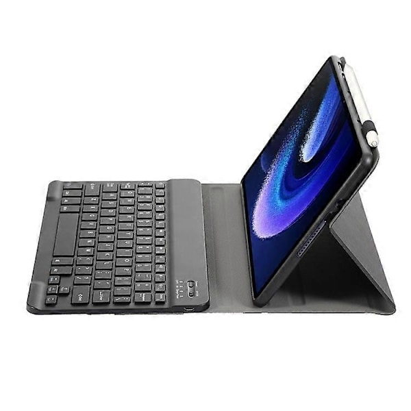 A0N7 Kompatibel for Xiaomi Pad 6 / Pad 6 Pro PU Lærdeksel Ultratynt Stativ Nettbrettveske med Avtakbart Bluetooth-tastatur Black