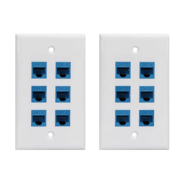 2X Cat 6 Ethernet Vægplade 6 Port, Ethernet Vægplade Hun-Hun Aftagelig Kompatibel med Cat
