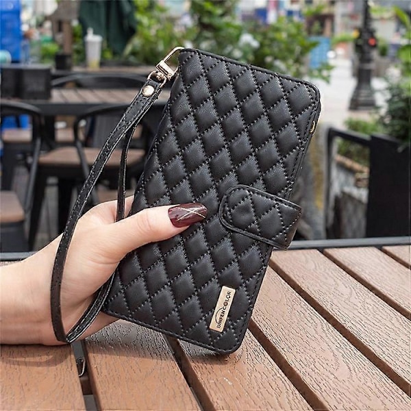 BINFEN COLOR Kompatibel med Samsung Galaxy A32 4G (EU Version) BF Style-15 Rombmönster Präglat Skyddsfodral med Dragkedja P Black