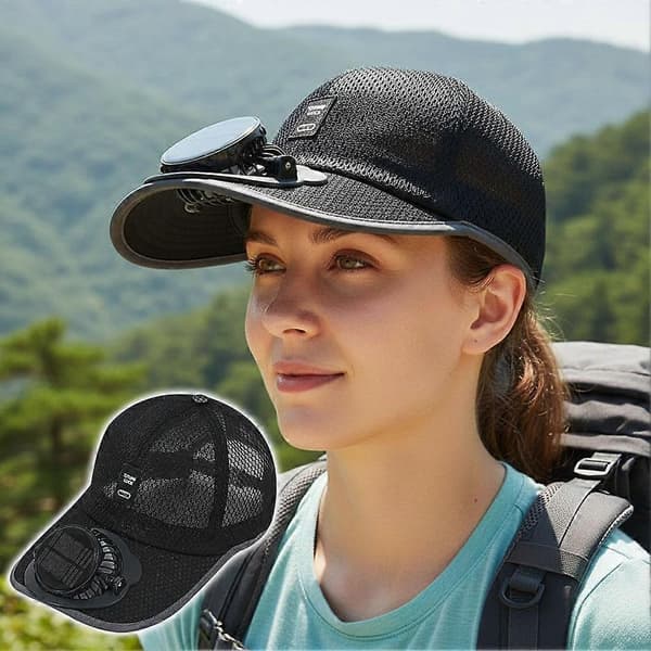Solar ventilatorhat åndbar mesh baseballkasket UV-beskyttelse justerbar Black