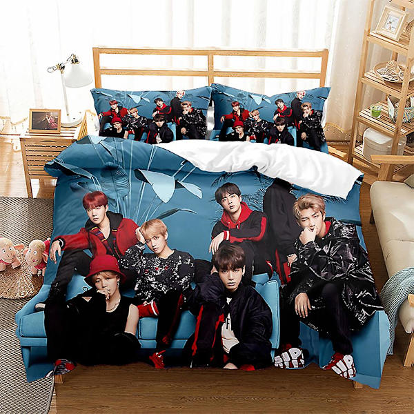 BTS 3D-tryckt Sängklädesset Påslakan Örngott Barn Present Färg 3 AU DOUBLE 180x210cm