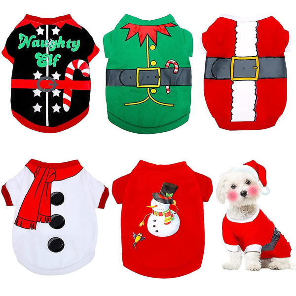 5 Stykker Julehunde T-shirts Julehunde Tøj Julemand Elf Blød Kostume Vinter Julehvalpe T-shirts Kæledyr T-shirts Til Hunde Katte Hvalpe Kæledyrstøj L