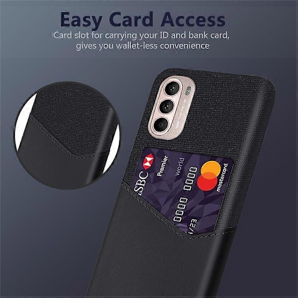 Kortholder Design Stof + PC + PU Læder Bagcover Stødsikkert Etui Kompatibelt til Motorola Moto G31 / G41 Black