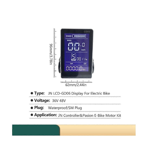 Ebike Display LCD GD06 Vertikal Skjerm for JIANNUO Kontroller Elektrisk Scooter Navmotor Konvertering