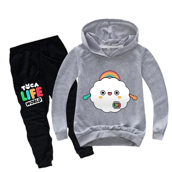 Toca Life World Hoodie Byxor 2-dels Set Barn Tecknad Toca Boca Life World Tryck Sportdräkt Baby Pojkar Kläder Småbarn Flick Kläder Pink 100(3-4T)