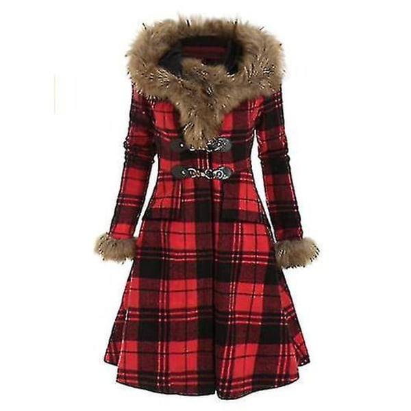 Vinter Damjackor, varm Lång Kappa Päls Krage Huva Jacka Red 2XL