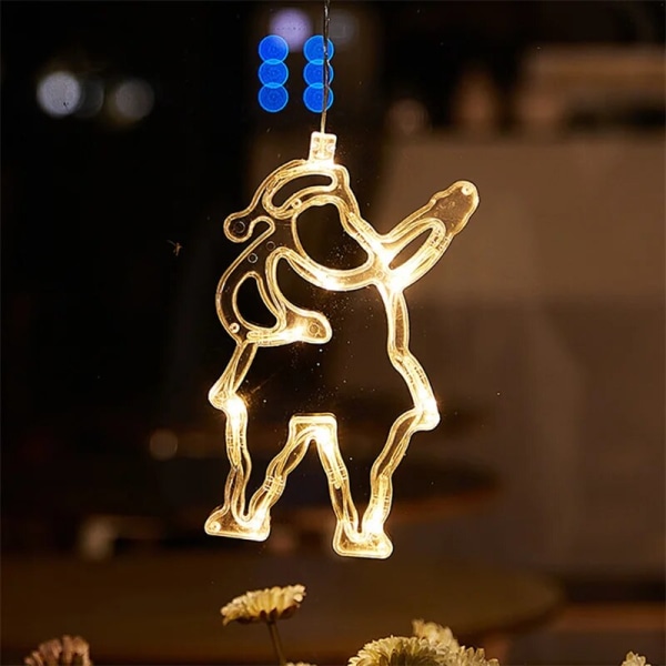 Jul LED-ljus Snöflinga Tomte hängande suglampa Fönsterdekorationer Dekoration för hem Xmas Navidad 2023 Nyårsdekoration Santa Claus