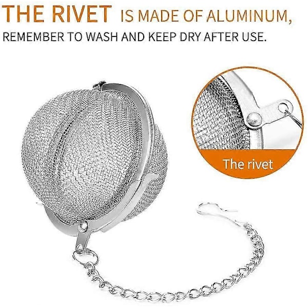 2 stk. te-kugler i rustfrit stålnet, 5,3 cm te-si, te-si-filtre, te-intervaldiffusor til te