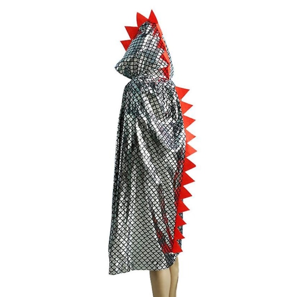 Dinosaur Cape Halloween Cosplay Kostume Hættekappe Til Børn Troldmand og Piger Heks Cosplay Børnekostume Halloween Festkappe Silver