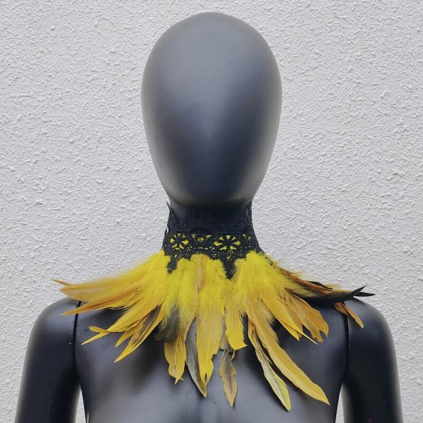 Lace Swap Feather Bib Scarf Fake Collar Halloween Masquerade Costume yellow