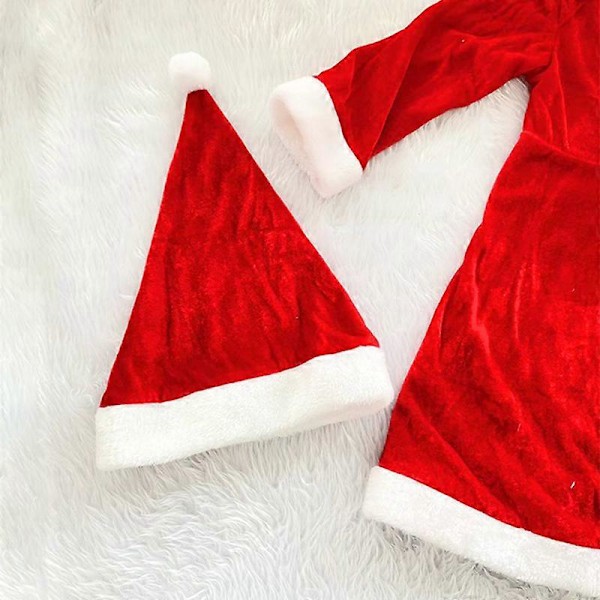 Barnens Dag Röd Jul Föreställning Festklänning med Julhatt Julklänning Tomte Jul Gyllene Sammet 1-3 år