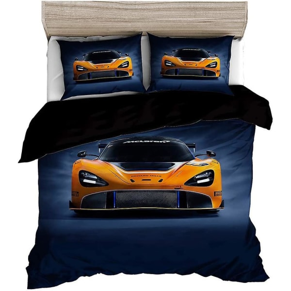 Oranssi urheiluauto cover , 3d- printed Cool Speed ​​-kilpa-auto autotyylinen lasten teini-ikäisten poikien vuodevaatteet set , 1 cover + 2 tyynyliinaa (no Comf