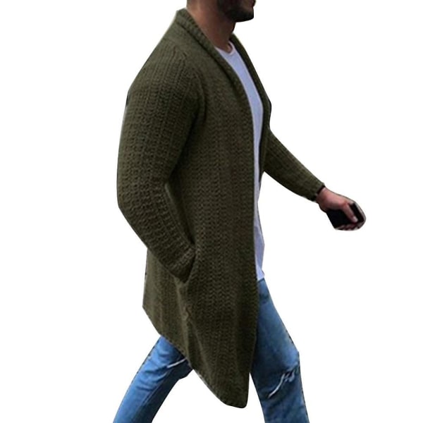 Mote Menn Ensfarget Åpen Front Strikket Genser Frakk Løs Lomme Lang Cardigan Vinterklær Tykke Varme Gensere Herreklær Auburn M