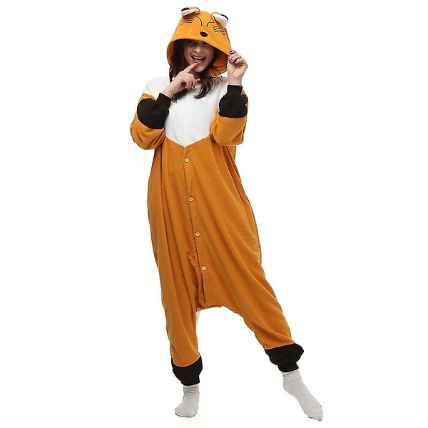 Talvi sarjakuva Kigurumi Eläimet Aikuiset Onesies Naiset Pyjama Pyjama Puvut Haalari Cosplay Halloween Joululahja-oranssi kettu XL