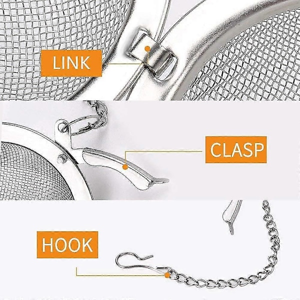 2 stk. te-kugler i rustfrit stålnet, 5,3 cm te-si, te-si-filtre, te-intervaldiffusor til te