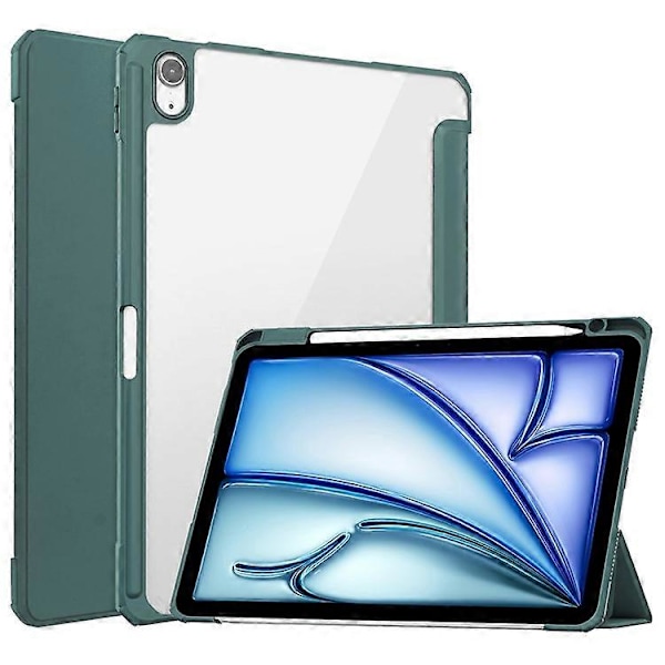 Kompatibelt Skal för iPad Air 11 (2024) Transparent Fodral PU Läder Auto Wake Sleep Skyddande Fodral med Pennhållare Green