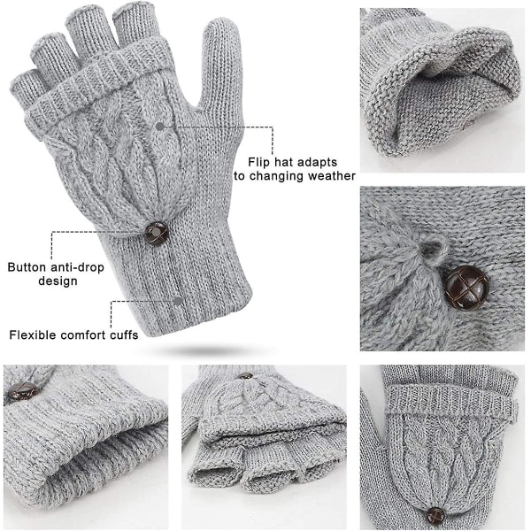 Crday Damhandskar Fingerless Mittens - Vintervarma handskar Heat Weaver Cable Knit Present
