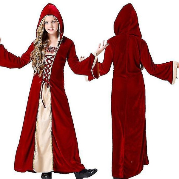 Halloween Barnkostym Rödluvan Retro Prinsessa Långärmad Medeltida Klänning Hovstil Vampyr Häxkostym 110cm