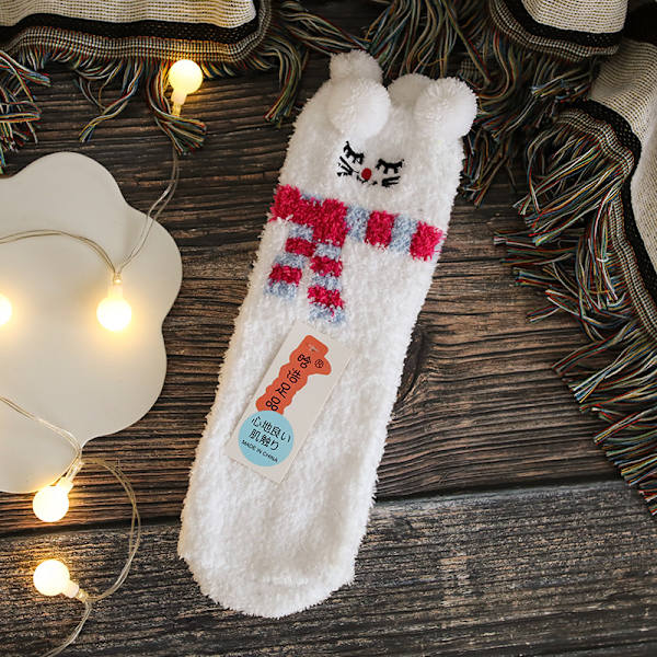 Strumpor Höst och Vinter Parstrumpor Nya Tecknade Söta Dam Julstrumpor Korallfleece Sovstrumpor White Cat (Naked Socks) Children