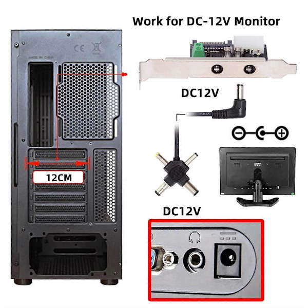 1-4 DC 12V 5V Virtakortti Ulostulo Virtajärjestelmä PCI-E Kiinnikkeellä